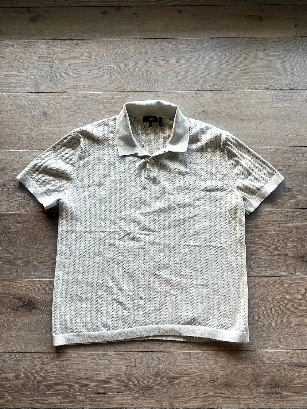 Theory Cable Knit Polo in Beige Large